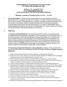 DEVELOPMENTAL PSYCHOLOGY, PSY 230, Fall 2015 SYLLABUS AND COURSE OUTLINE