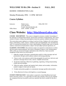 WELCOME TO BA 290—Section 11 FALL, 2012 Course Syllabus