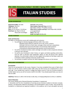 ITAL 100A: Elementary Italian I  (5) [GE] | Spring...