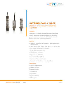 Intrinsically Safe Pressure Transmitter, Class I Div 1 Intrinsically Safe