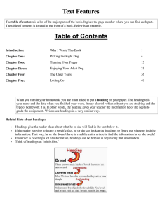 Text Features Table of Contents