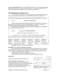18-2 Resistance and Ohm`s Law