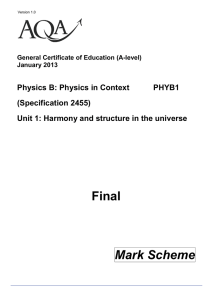 A-level Physics B Mark scheme Unit 01 - Harmony and