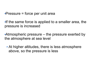 Pressure = force per unit area If the same force is applied to a