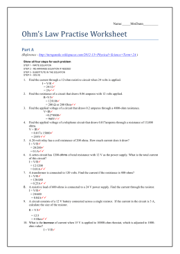 Ohm`s Law and Power Equation Practice Worksheet