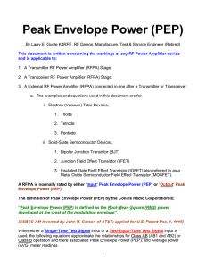 Peak Envelope Power (PEP) (By Larry E. Gugle K4RFE).