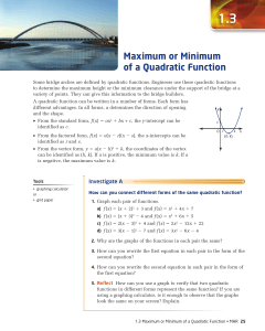 Section 1.3 – Maximum or Minimum of a Quadratic Function