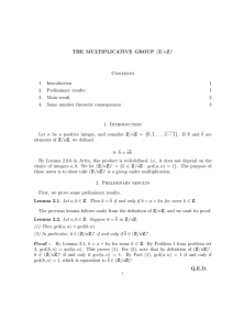 THE MULTIPLICATIVE GROUP (Z/nZ) Contents 1. Introduction 1 2
