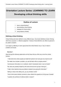 LEARNING TO LEARN Developing critical thinking skills