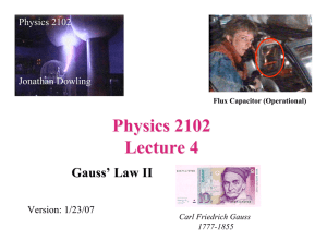 Physics 2102 Lecture 4 Gauss` Law II