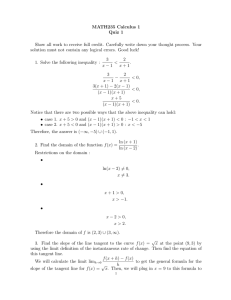 MATH235 Calculus 1 Quiz 1 Show all work to receive full credit