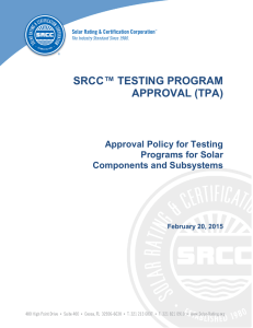 SRCC Laboratory Testing Program Approval TPA