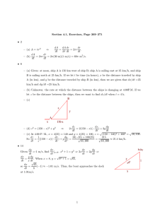 Section 4.1, Exercises, Page 269–271 • 2 – (a) A = πr ⇒ dA dt = dA