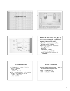 Blood Pressure Blood Pressure (mm Hg) – pressure exerted by