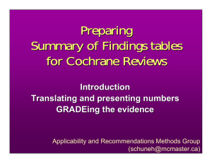 Preparing Summary of Findings tables for Cochrane Reviews