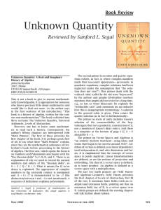 Unknown Quantity - American Mathematical Society