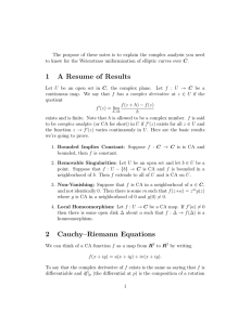 1 A Resume of Results 2 Cauchy–Riemann Equations