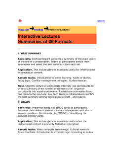 Interactive Lectures Summaries of 36 Formats
