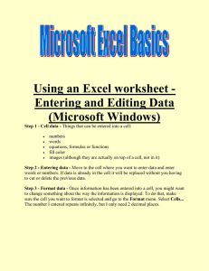 Using an Excel worksheet - Entering and Editing Data (Microsoft