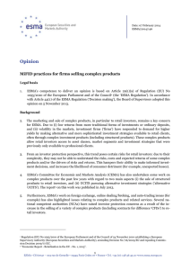 ESMA Opinion on MiFID practices for firms selling complex products