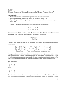 Lab 2 Solving Systems of Linear Equations in Matrix Form with rref