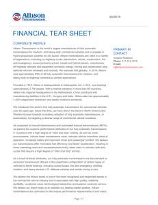 Financial Tear Sheet - Allison Transmission | Investors