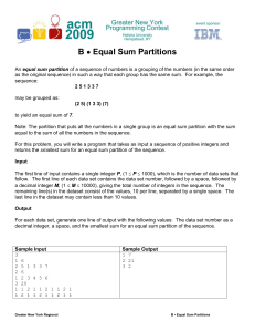 Equal Sum Partitions - ACM ICPC Greater New York Region Contest