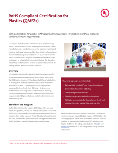 RoHS Compliant Certification for Plastics (QMFZ2) - Industries