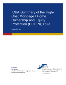 ICBA Summary of the High- Cost Mortgage / Home Ownership and