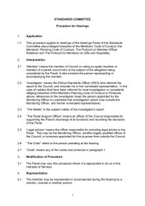 STANDARDS COMMITTEE Procedure for Hearings 1. Application