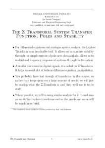 The Z Transform, System Transfer Function, Poles