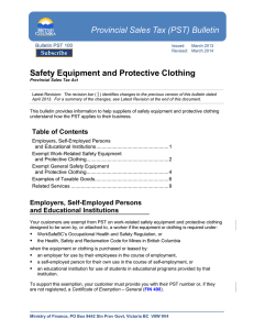 (PST) Bulletin Safety Equipment and Protective Clothing