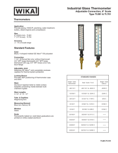 Industrial Glass Thermometer Adjustable Connection 9" Scale Type