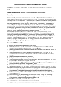 Apprenticeship standard for a science industry maintenance