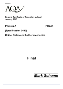 A-level Physics A Mark scheme Unit 04 - Fields and Further