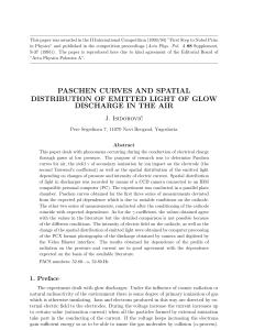 Paschen`s Curves and Spatial Distribution of Emitted Light of a