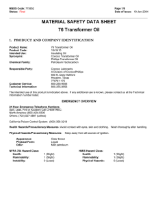 MATERIAL SAFETY DATA SHEET 76 Transformer Oil