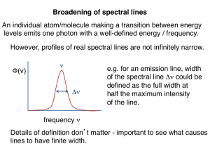Broadening of spectral lines An individual atom/molecule making a