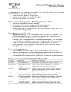 Guidelines for Writing Learning Objectives A learning objective is a