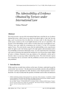 The Admissibility of Evidence Obtained by Torture under