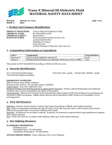 Trans-X Mineral Oil Dielectric Fluid MATERIAL SAFETY DATA SHEET