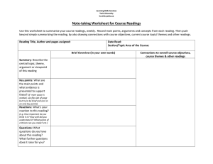 Note-taking Worksheet for Course Readings
