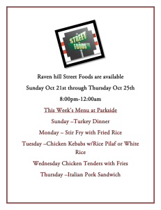Raven hill Street Foods are available Sunday Oct 21st through