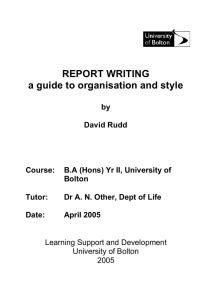 REPORT WRITING a guide to organisation and style