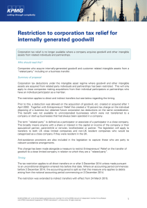 Restriction to corporation tax relief for internally generated