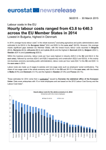 Hourly labour costs ranged from €3.8 to €40.3 across the EU