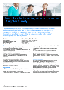Team Leader Incoming Goods Inspection / Supplier Quality