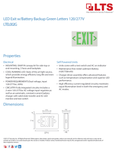 LED Exit w/Battery Backup Green Letters 120/277V Dimensions