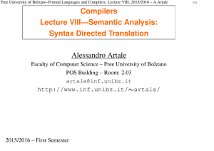 Compilers Lecture VIII—Semantic Analysis: Syntax Directed