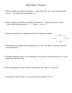 Word Problems – Precalculus 1. Write an equation that relates the